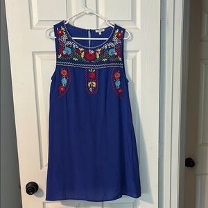 JODIFL Red and Blue Mini Sundress Sleeveless Scoop Neck